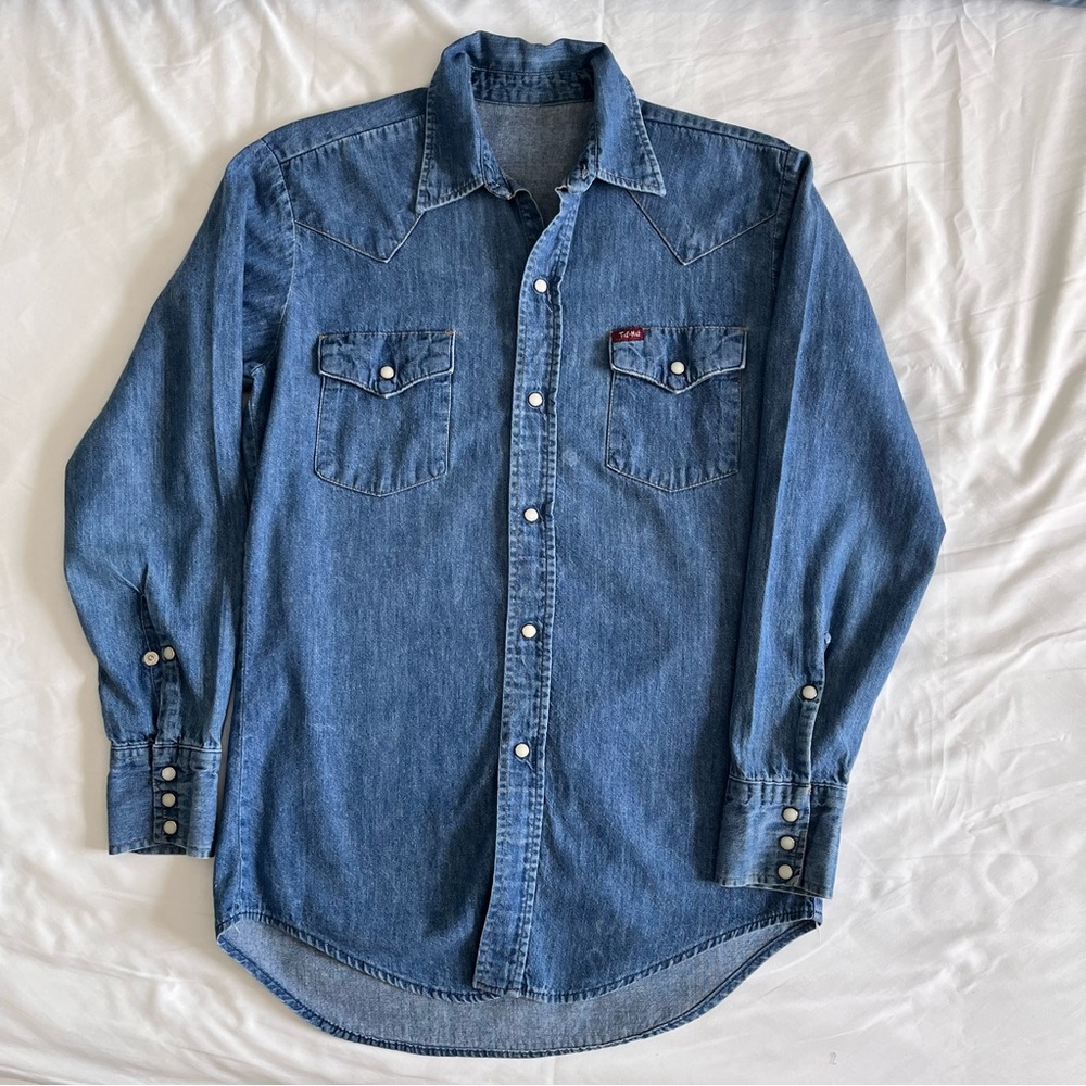 Vintage 1960's Tuf Nut Blue Denim Western Shirt Pearl Snaps Small